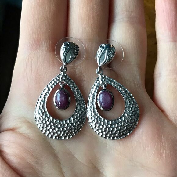 Purple Star Ruby Sterling Silver Earrings - Picture 7 of 7